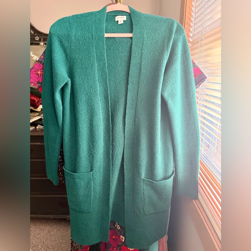J. Crew Factory Teal Open-Front Longline Cardigan
